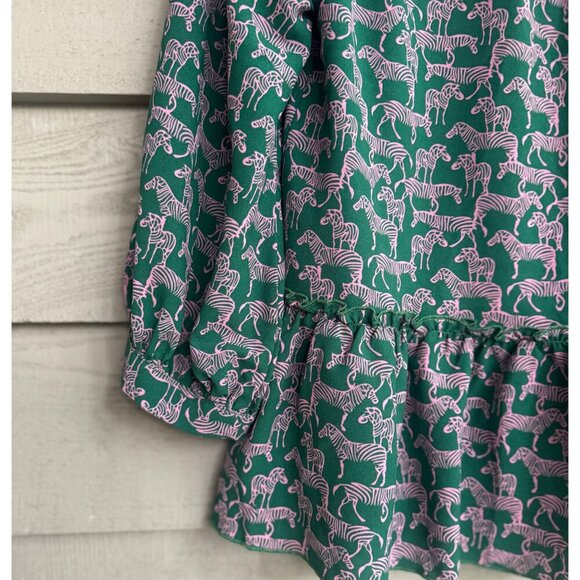 Joy Joy Blouse XS--Green & Pink Zebra Print Peplum Ruffle Long Sleeve Top - Picture 3 of 7